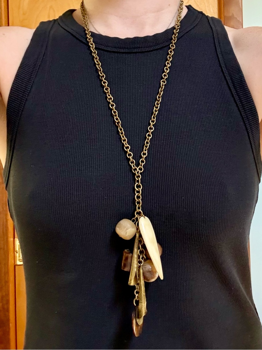 Handmade statement brass bone horn natural materials necklace boho Amsha African